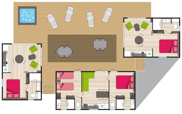 Premium - Les Gorges d'Héric - 75 m2 - 4 bedrooms - 4 bathrooms - spa - 8/9 Ppl. - Camping Les Cerisiers du Jaur