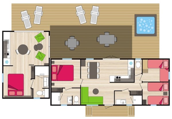 Premium - Les Gorges de Colombières - 61 m2 - 4 bedrooms - 3 bathrooms - spa - 8 Ppl. - Camping Les Cerisiers du Jaur